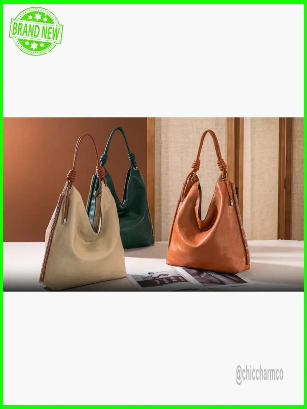 Slouchy Hobo Bag with Knotted Handle, Faux Leather Shoulder Purse